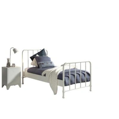 Afbeelding van Bed Bronxx metaal 90x200 (incl. lattenbodem) met nachtkastje mat wit