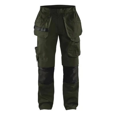 Image de Pantalon services stretch avec poches flottantes vert olive/noir
