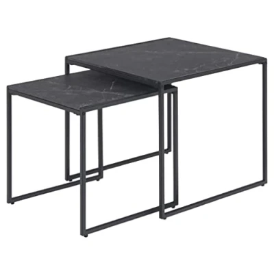 Afbeelding van Set van 2 bijzettafels Kilada zwart/marmerlook Zwart MDF