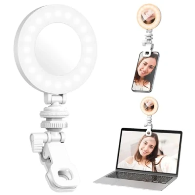 Afbeelding van Selfielamp met clip, telefoonlicht voor selfie, 3 verlichtingsmodi, selfie videolamp, led, draagbaar, foto selfielicht telefoon, tablet, iPad, laptop, TikTok (wit)