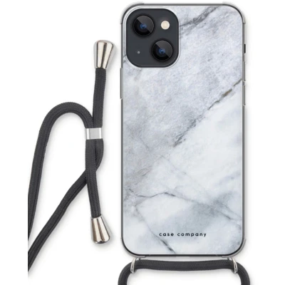 Afbeelding van Case Company® hoesje met Koord geschikt voor iPhone 13 Witte marmer Telefoonhoesje Zwart Extra Bescherming aan alle Kanten en Over de Schermrand