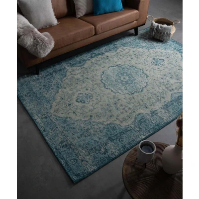 Afbeelding van Vintage Tapijt/Vloerkleed Village Grijs/blauw 140x200 Cm