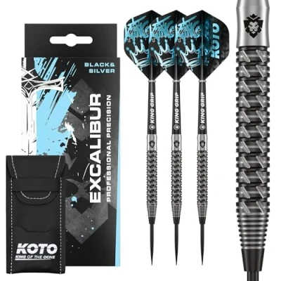 Afbeelding van KOTO Excalibur 90% Darts 25 Gram, Zwart &amp; Zilver, Set Incl. 3 Barrels, Flights + Shafts Dartwallet