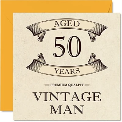 Afbeelding van Vintage verjaardagskaarten voor mannen, 50 jaar, grappige verjaardagskaart collega, vader, echtgenoot, vriend, oom, broer, 145 mm x mm, wenskaart 50e verjaardag