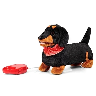 Afbeelding van Tobar 35988 Geanimeerd teckel zwart en bruin pluche dier om te wandelen Animigos collectie