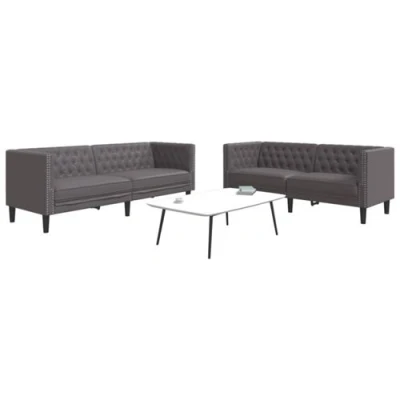 Image de vidaXL Ensemble de canapé Chesterfield 2 pcs gris similicuir3209277