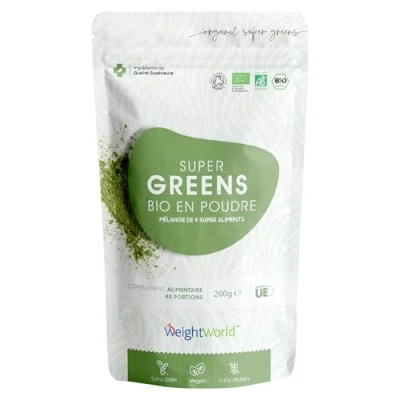 Afbeelding van WeighWorld Biologisch Green Juice poeder 200 g 9 krachtige superfoods Met matcha, chlorella, açai, tarwegras, gerstegras, guarana, lijnzaad, maca en baobab