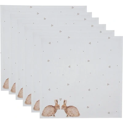 Afbeelding van Clayre &amp; Eef Servetten Katoen Set van 6 40x40 cm Wit Bruin Vierkant
