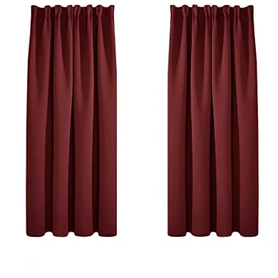 Afbeelding van Deconovo set van 2 thermische verduisteringsgordijnen, koudebescherming, voor de ramen slaapkamer, keuken, woonkamer, met plooiband, 132 x 160 cm, modern ontwerp, donkerrood