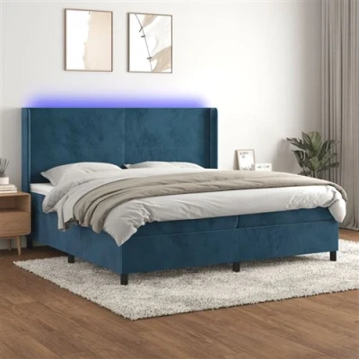 Afbeelding van vidaXL Boxspring met matras en LED fluweel donkerblauw 200x200 cm