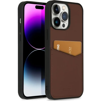 Afbeelding van Accezz Hoesje Geschikt voor iPhone 14 Pro Max Met Pasjeshouder Premium Leather Card Slot Backcover Bruin