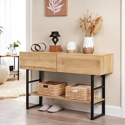 Afbeelding van Console tafel Varberg sidetable 75x120x30 cm zwart en eiken