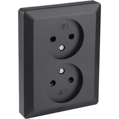 Afbeelding van Q Link Dubbel Stopcontact Wandcontactdoos Inbouw Contactdoos met Shutter Zwart