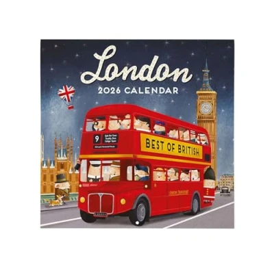 Afbeelding van Legami Calendrier mural 2026, London, grand calendrier, 12 mois et planificateur annuel, en anglais, espace pour notes, signes du zodiaque, fêtes internationales, 30 x 29 cm