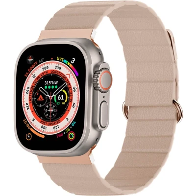 Afbeelding van iMoshion Bandje Geschikt voor Apple Watch Series 1 / 2 3 4 5 6 7 8 9 SE Ultra (2) 42 44 45 49 mm Magnetisch lederen band Beige