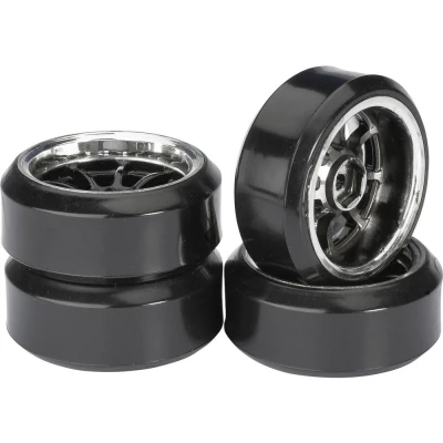 Afbeelding van Absima 1:10 Straatmodel Complete wielen Drifter C 9 spaaks Zwart chroom 4 stuk(s)