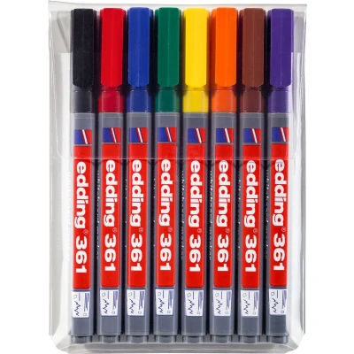 Afbeelding van Viltstift edding 361 whiteboard rond 1mm assorti set à 8 stuks