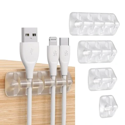 Afbeelding van Syncwire Kabelclips, bureau organizer, 5 stuks, kabelopslag, siliconen, vaste kabel, kabelbinder, opbergkabel, bureaukabel voor oplaadkabel/muis/hoofdtelefoon/telefoon, transparant
