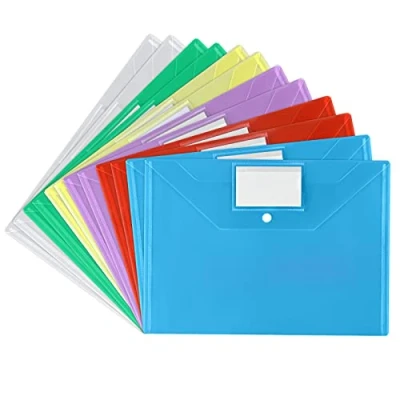 Afbeelding van Vicloon Documententas, 12 A4 hoesjes, zes verschillende kleuren, met drukknop en visitekaartjesvak, voor het archiveren, gesorteerd school, werk, kantoor thuis
