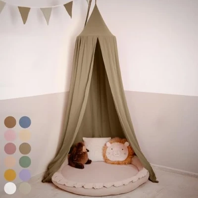 Afbeelding van lilimaus Bedhemel luifel kinderkamer 100% katoen mousseline hemel voor babybed, kinderbed of knuffelhoek babykamer decoratie cadeau meisjes en jongens
