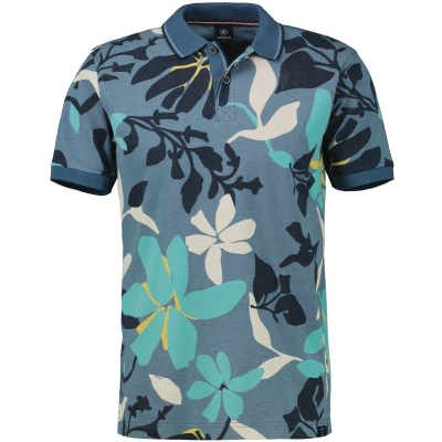 Afbeelding van LERROS Polo Bloemenprint Blauw/dessin L