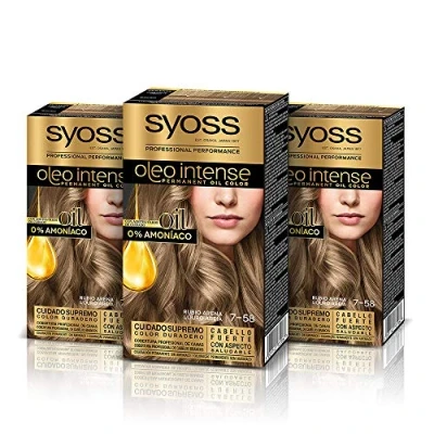 Afbeelding van Syoss Oleo Intense kleuring 7 58 zandblond permanente haarkleur zonder ammoniak professionele dekking van wit haar stylingsresultaten (3 stuks)