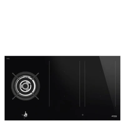 Afbeelding van Smeg Pm3953d Kookplaat Mix Gas Inductie 90 Cm 1 Brander 4 Inductiezones Zwart