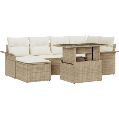 Afbeelding van vidaXL 7 delige Tuin Sofaset met Kussens Beige Poly Rattan