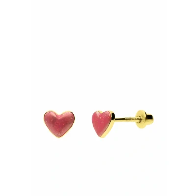 Afbeelding van Lucardi Kinder Zilveren goldplated oorknoppen met roze hartje Oorbellen 925 Zilver Goudkleurig