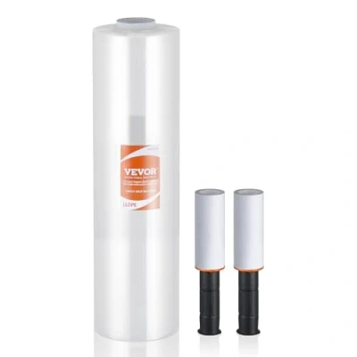 Afbeelding van VEVOR Stretchfolie, 38,1 cm x 366 m, 1 Pak 80 Gauge, Transparant en Duurzaam Palletfolie met Handvatten Geschikt voor Pallets, Verzending Verplaatsen