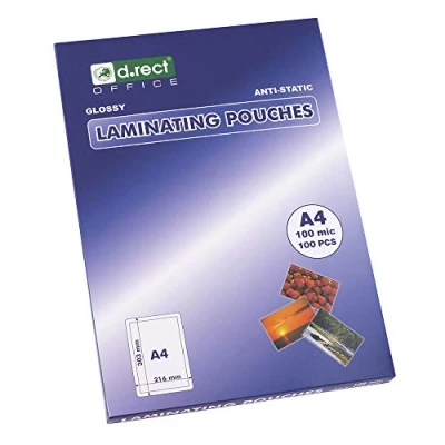 Afbeelding van D.RECT 100 stuks A4 lamineerfolie, micron, warm glanzend, transparant