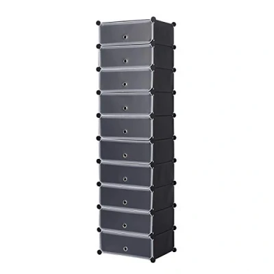 Afbeelding van WOLTU 10 laags schoenenrekken, modulaire kubus schoenen Opbergplanken Unit organizer met deuren, kunststof, zwart