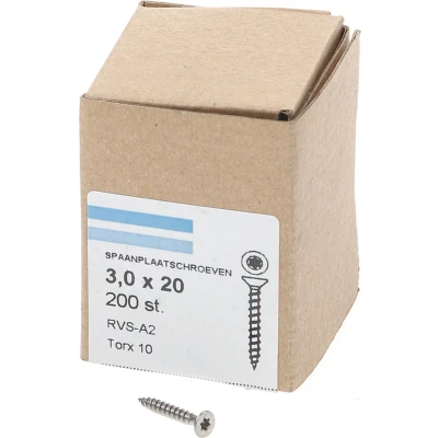 Afbeelding van Spaanplaatschroef RVS 3,0 x 20 mm, Torx10 (200 stuks)