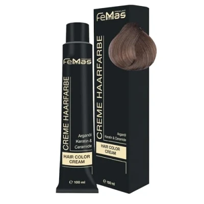 Image de FemMas Teinture Pour cheveux de qualité professionnelle 100 ml Enrichie à l’huile d&#039;argan nourrissante, kératine et céramides une coloration ou teinte permanente Blond clair