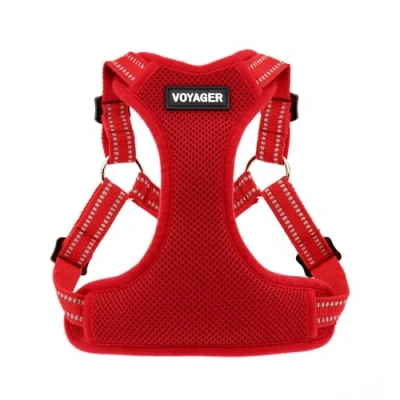 Afbeelding van Voyager Verstelbaar hondenharnas met reflecterende strepen door Best Pet Supplies, Sterk Full Body Vest, voorkomt trekken, riem D ring, ademend Rood, S