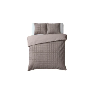 Afbeelding van Dekbedovertrek Faux Fur Check 140x200 Cm Taupe Anti Allergie Sleeptime Dekbed Discounter.nl