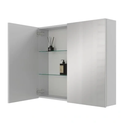 Afbeelding van Planetmöbel ARIA Spiegelbadkamerkast, 80 cm breed, badkamerkast, hangkast, badkamerkast met spiegel, wit en grijs, zonder lamp stopcontact, spiegelkast, gastenspiegelkast, x 70