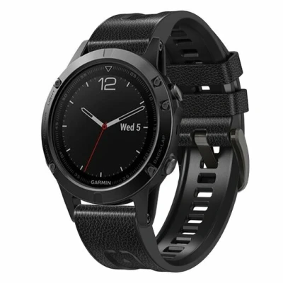 Afbeelding van leer + siliconen bandje Zwart Garmin Quatix 7X / 6X &amp; Tactix 7 (pro)