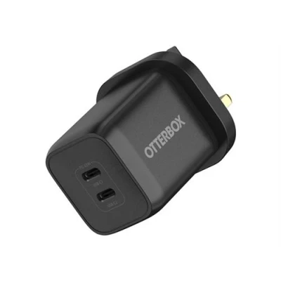 Afbeelding van OtterBox Standard UK 65 W USB C PD GaN wandoplader, 2 poorten, 45 + 20 PD, snellader voor smartphone en tablet, valgetest, robuust, ultra duurzaam, zwart