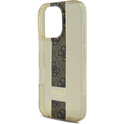 Afbeelding van Guess iPhone 16 Pro Backcover hoesje IML 4G Stripe Bruin