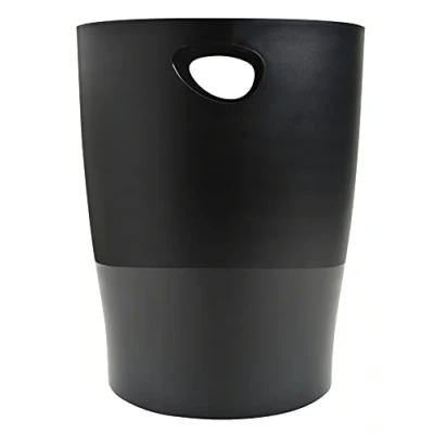 Image de Exacompta Réf. 453014D 1 Corbeille à papier, poubelle ECOBIN avec poignées Adaptée au bureau comme en Home office Grand volume 15 litres Dimensions 26,3 x 33,5 cm opaque Noir