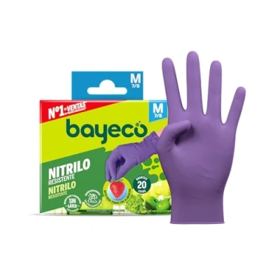 Afbeelding van Bayeco Nitril handschoenen, wegwerphandschoenen, tweehandig, poeder en latexvrij, gestructureerde vingers voor een betere grip, 20 stuks, maat XL