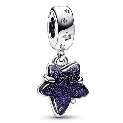 Afbeelding van PANDORA Himmlische Galaxy Stern Murano Charm hanger van Sterling zilver met zirkoniastenen versierd, Moments Collection, compatibele Armbanden, 792368C01, glas zirkonia steen,