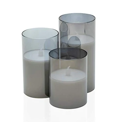 Afbeelding van Pauleen 480.26 48026 Classy Smokey Candle Set met 3 ledkaarsen, echte was, flikkerende vlam, van glas, antraciet/wit, kunststof, spiegel