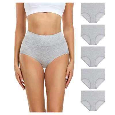 Image de wirarpa Culotte Femme Coton Taille Haute Slips Lot de 5, 5 Gris., S