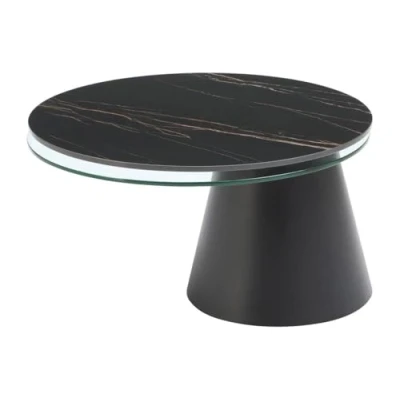 Afbeelding van Vente unique Salontafel met draaiende bladen van keramiek, gehard glas en metaal Zwart marmereffect NACESIA Maison Céphy L 109 cm x H 43 D 75