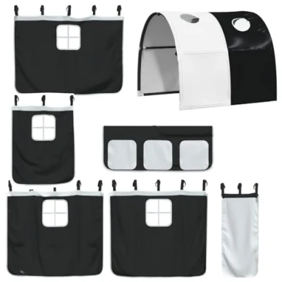 Image de vidaXL Rideaux pour lit mezzanine avec tunnel blanc et noir polyester835916