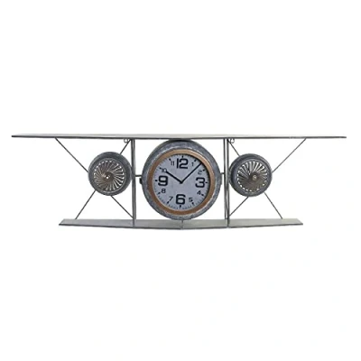 Afbeelding van Muurklok DKD Home Decor Kristal Ijzer Vliegtuig Hout MDF Donker grijs (120 x 21 33.5 cm)