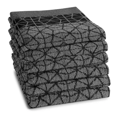Afbeelding van DDDDD Chrystal Keukendoek Set van 6 Katoen Grafische print 50x55 cm Badstof Zwart