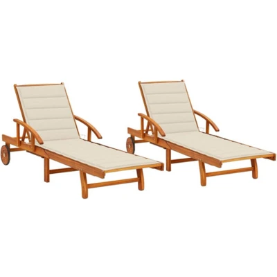 Afbeelding van vidaXL Ligstoelen 2 st met kussens massief acaciahout